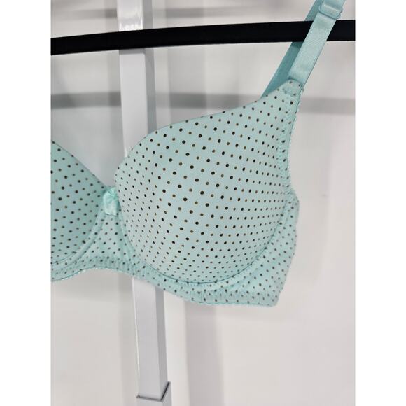 Vintage Y2K Womens Sz 36B T Shirt Bra Light Blue Brown Polka Dot - Picture 2 of 4